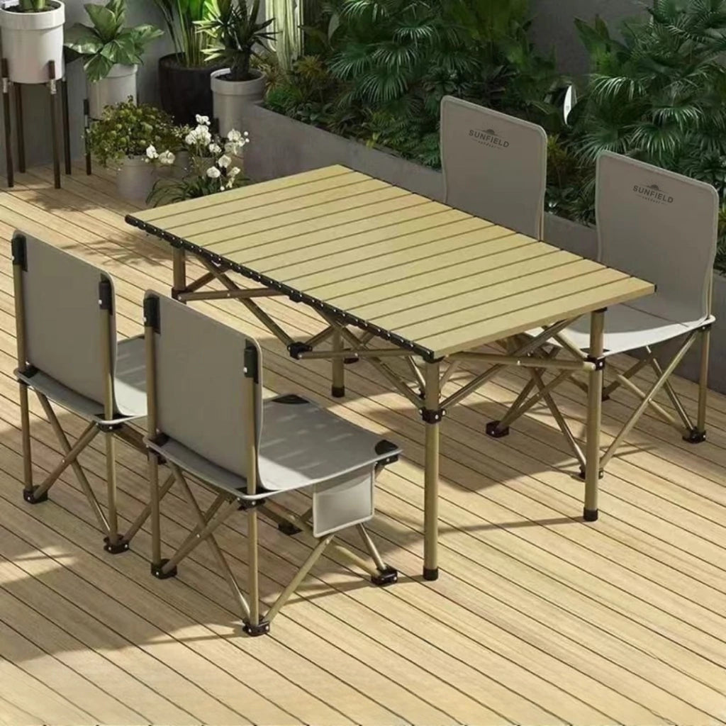 Set Mesa + 4 Sillas Plegables para Camping Sunfield