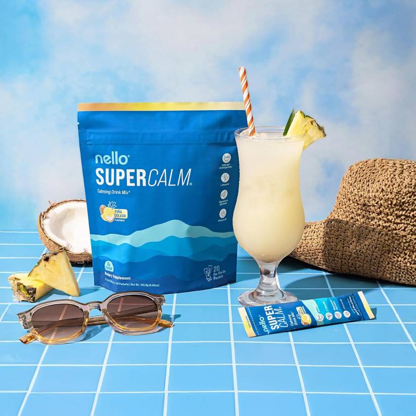 SuperCalm Nello's - Mezcla Adaptogénica en Polvo sabor Coco Azul para equilibrio y bienestar