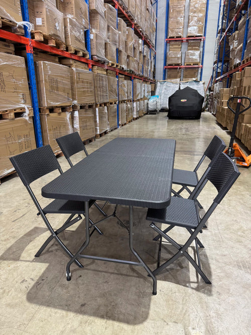 MESA SÍMIL RATTAN CON 4 SILLAS PLEGABLES